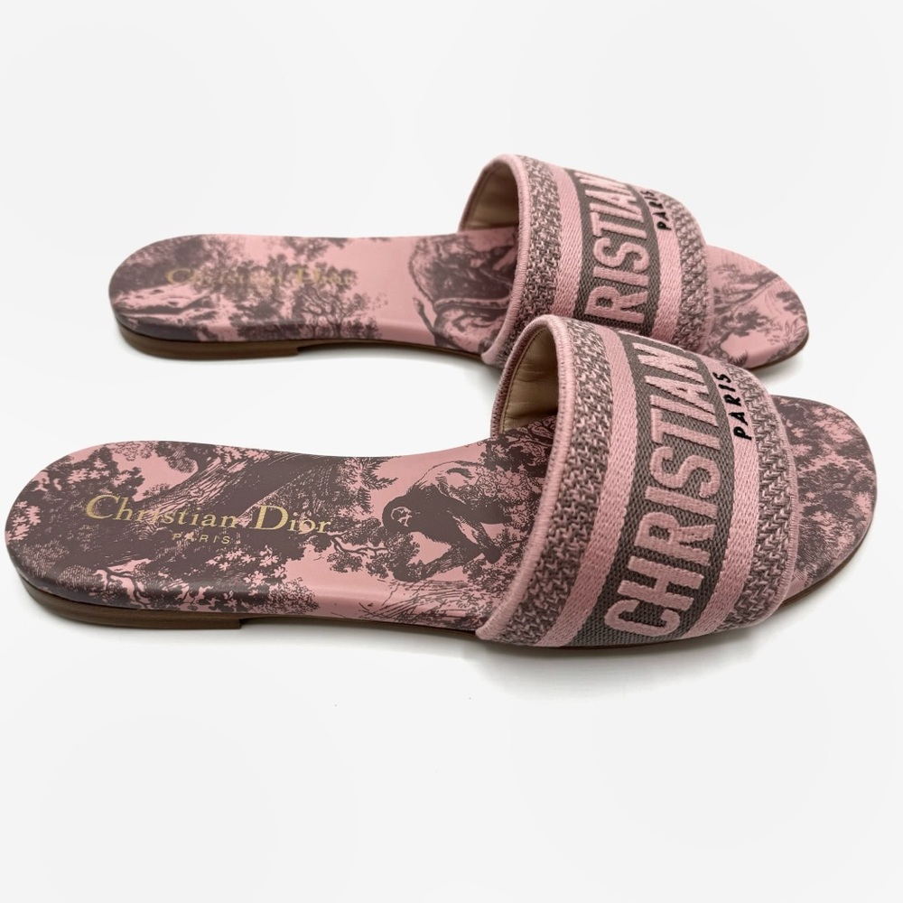 NEW Christian Dior Pink Purple Chateau Rose Dway Logo Flats Sandal Shoes - Picture 3 of 12